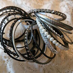 Black, White, Silver Bangles/Bracelets